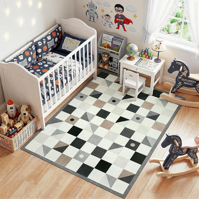 Terrug 3x5 Checkered Rug for Entryway, Soft Low Pile Stain Resistance Carpet - Image 2