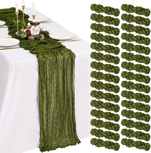 30 Pack Cheesecloth Table Runner 10FT Olive Green Table Runner Boho Gauze by Showgeous