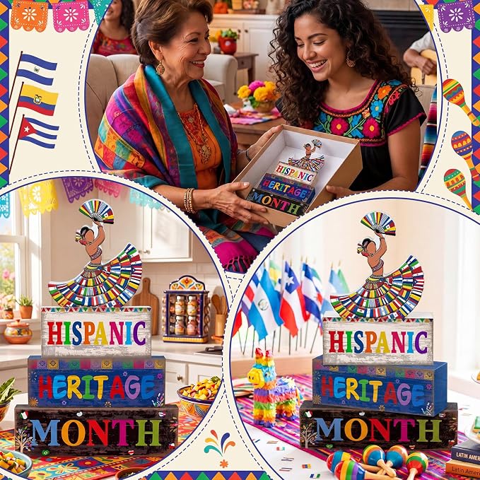 Moucuny 4 Pcs Hispanic Heritage Month Table Decorations Colorful Wooden Dancer - Image 5