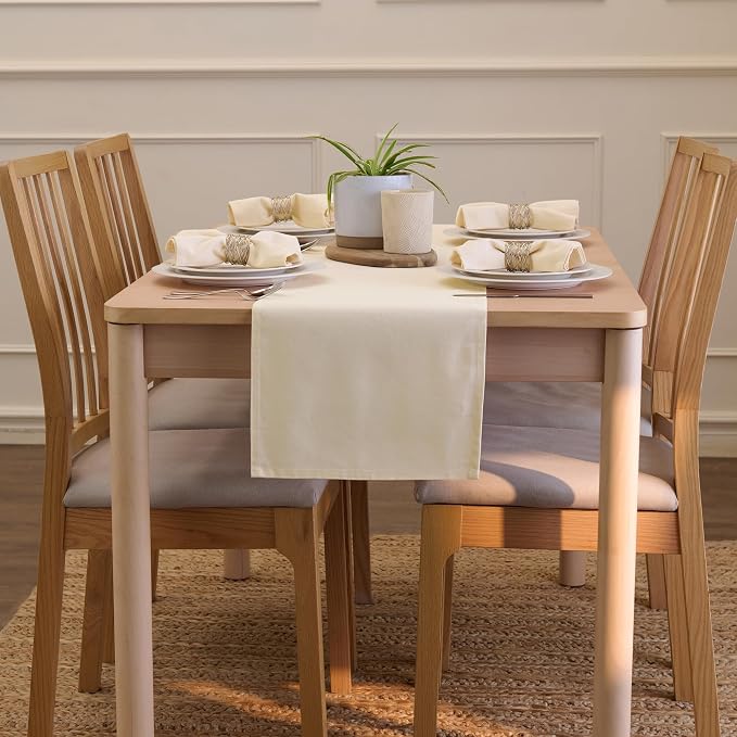 Encasa XO Table Runner, Cotton Canvas Dining Runner 13"x104" | Natural - Image 4