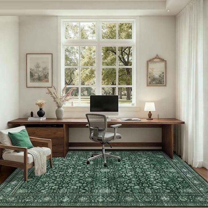 Area Rugs 10x14 Living Room Rug: Washable Rug Soft Vintage Distressed Floral - Image 5