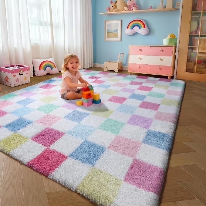KICMOR Rainbow Checkered 6x9 Area Rugs by KICMOR