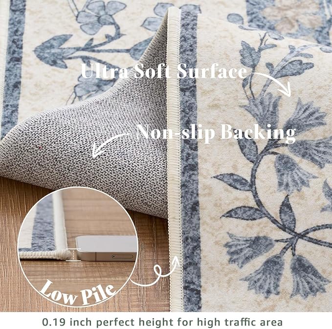 jinchan Zenith Floral 3x5 Area Rug Machine Washable Soft Low-Pile Non-Slip - Image 6