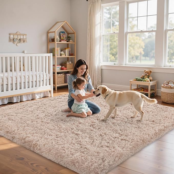 5x8 Area Rug for Living Room:Ultra Soft Fluffy Shag Beige Rugs, Large Fuzzy - Image 9