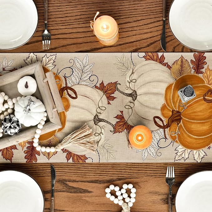 Artoid Mode 210 GSM Fall Table Runner 13x90 Inch Home Party Decor | Orange - Image 4