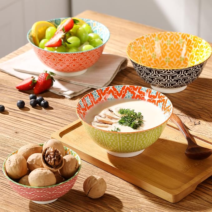 Metahom Ceramic Cereal Bowls, 23 Oz Colorful Soup Bowls, Deep Porcelain Bowl Set - Image 3