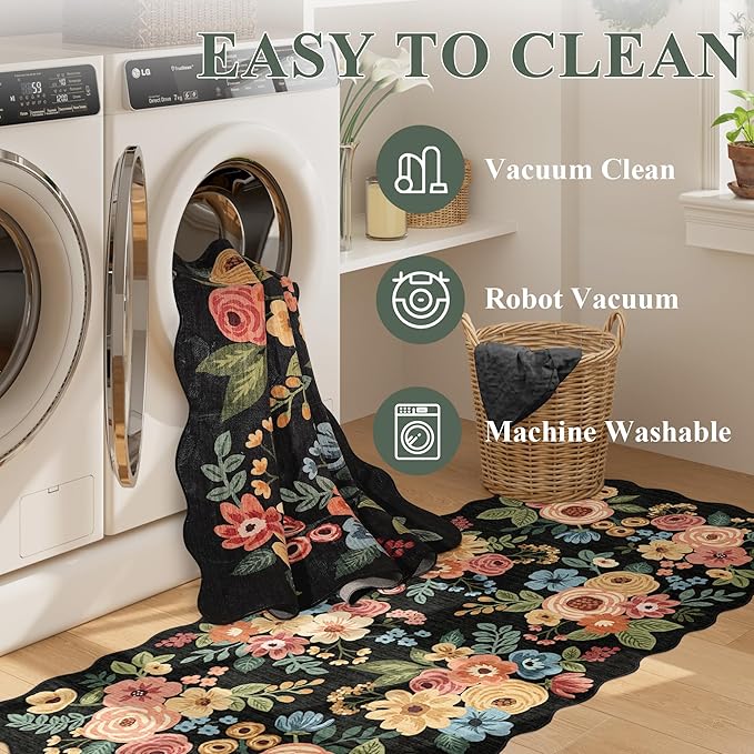DUKINO 2.6x10 Runner Rug for Hallway, Lightweight Washable Floral Kitchen Rug - Image 6