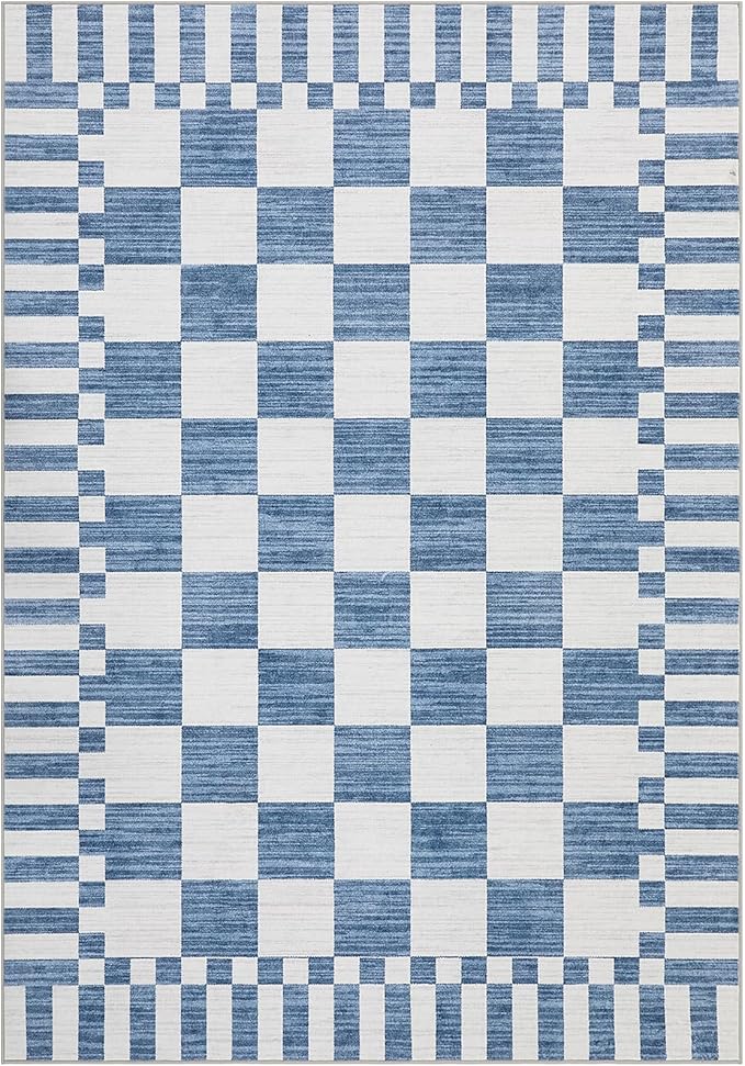 GarveeHome 8×10 Area Rugs for Living Room, Dark Blue Checkered Rug，Modern - Image 5
