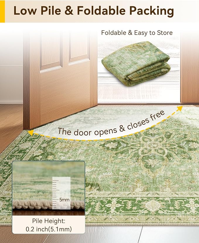 RELEANY Area Rugs Runner 2'6"x5' Washable Non-Slip, Floral Vintage Distress - Image 5