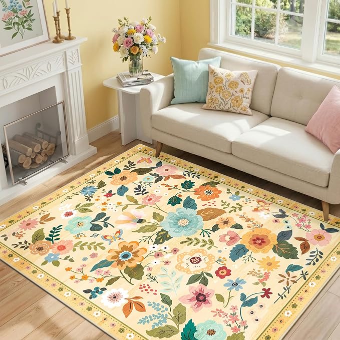RELEANY Floral 3x5 Area Rugs Washable Print Boho Cute Carpet Non Slip Flower - Image 2