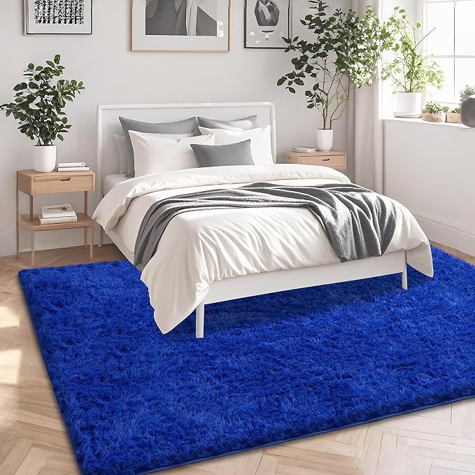 5x7 Blue Area Rugs for Living Room, Fluffy Shag Rug for Bedroom Boys Kids - Image 3