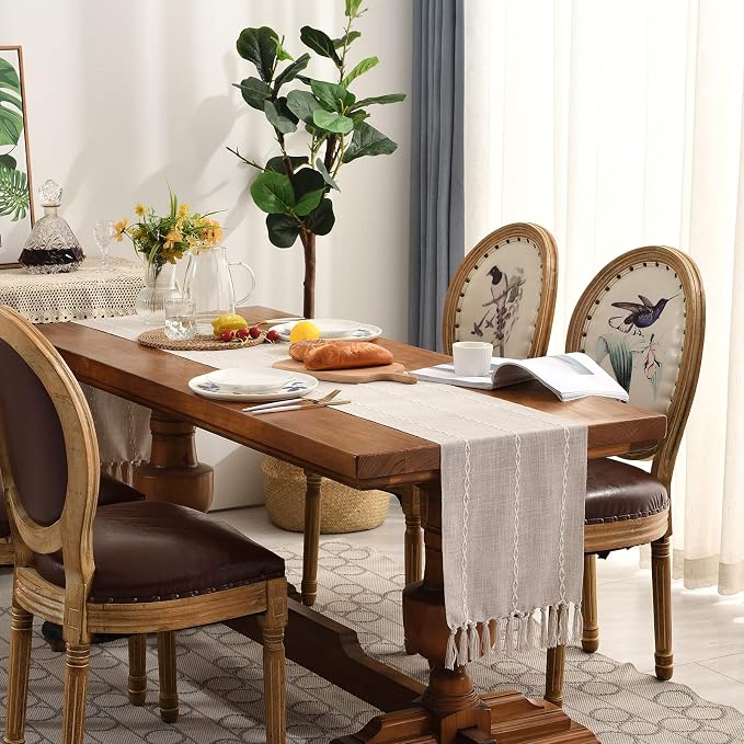 Wracra Rustic Linen Table Runner, Light Coffee Table Runners 72 inches Long | - Image 6