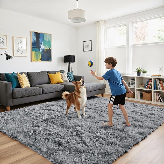Fluffy Rug Shag Area Rug, Light Grey 3x5 Area Rugs - Image 4
