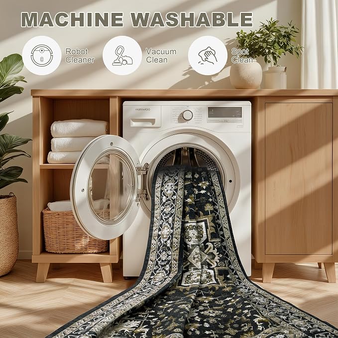 Round Area Rug for Living Room: 8 ft Washable Vintage Boho Soft Thin Circle Rug - Image 7