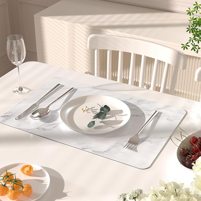 QIYI PU Leather Placemats Set of 6, Marble | Faux Leather, Heat Resistant - Image 6