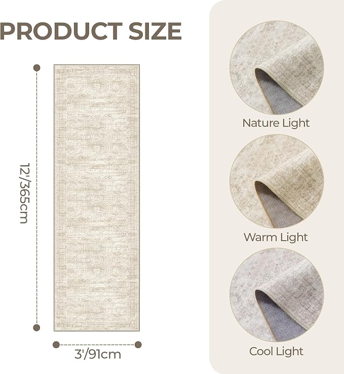 3x12 Runner Rug for Hallway, Non-Slip Long Bathroom Rugs Runner for Kitchen - Image 2