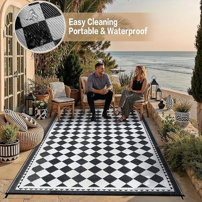 HUGEAR Outdoor Waterproof Rug 8'x10' Plastic Straw Rugs Washable Reversible - Image 5