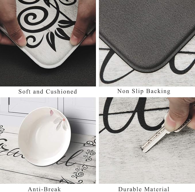 HEBE Anti Fatigue Kitchen Mat Set of 2 Non Slip Cushioned Kitchen Mats - Image 3