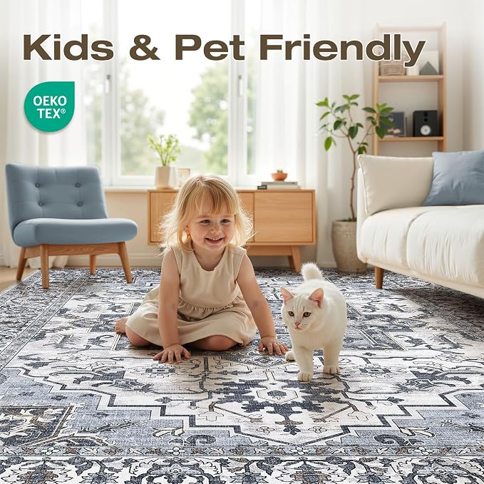 8x10 Area Rugs Living Room: Washable Vintage Rug Large Non-Slip Stain Resistant - Image 3