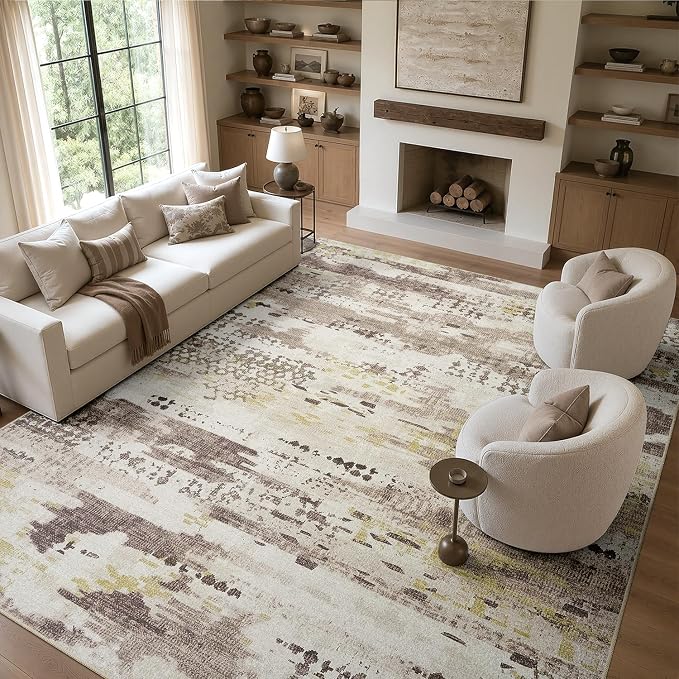 DCX Abstract Area Rug 8x10, Washable Brown Modern Rug by DCXWashableRug