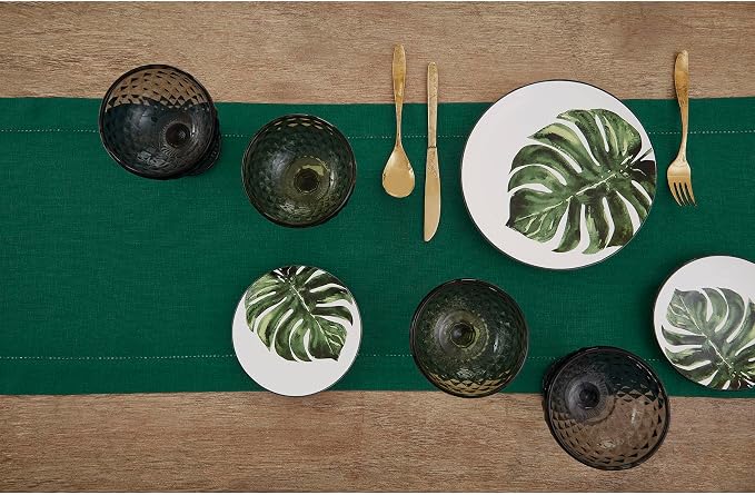 Solino Home 100% Pure Linen Table Runner Rainforest Hemstitch, 14 x 90 in | - Image 3