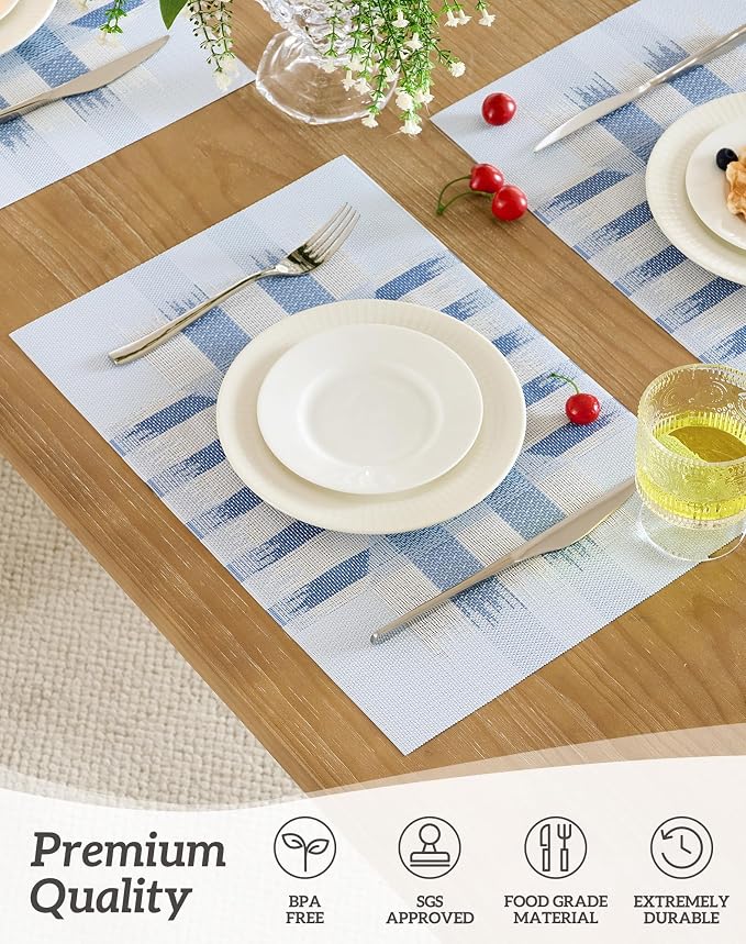 Leetaltree Geometric Print Blue Placemats Set of 8 - Image 3