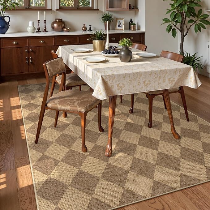 Lahome Colette Checkered Easy Jute Rug 8x10, Washable Rugs - Image 8