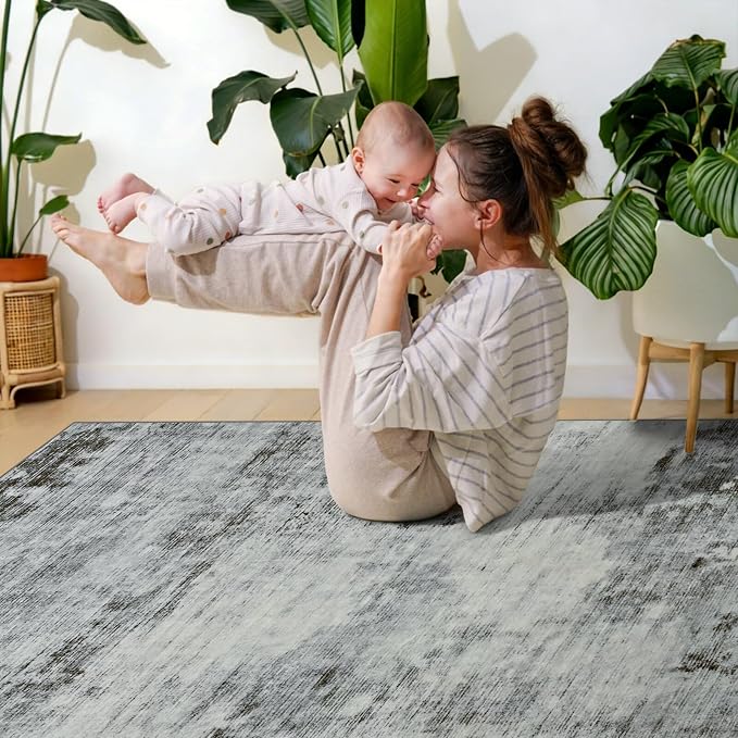 Toneed Abstract Area Rug 7x9 Modern Washable Rug Soft Non Slip Rug Low Pile - Image 5
