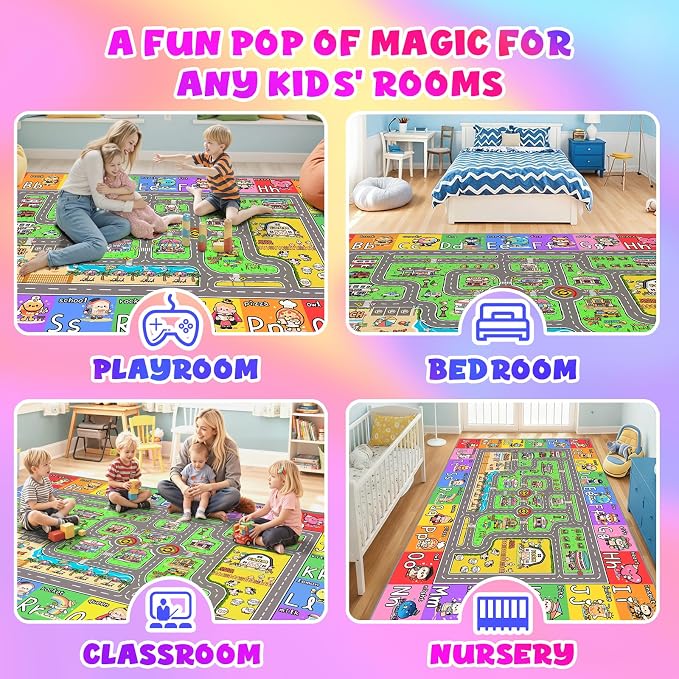 Kids Car Rug for Playroom, 9x12 Kids Play Mat - Image 5