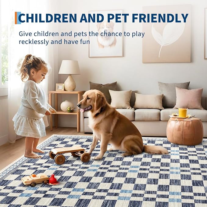 GarveeHome 3x5 Small Rug for Bedroom Machine Washable Blue Checkered Area Rug - Image 6