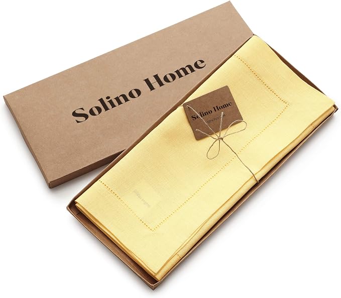 Solino Home 100% Pure Linen Dining Table Runner Yellow Woven, 14 x 132 in | - Image 5