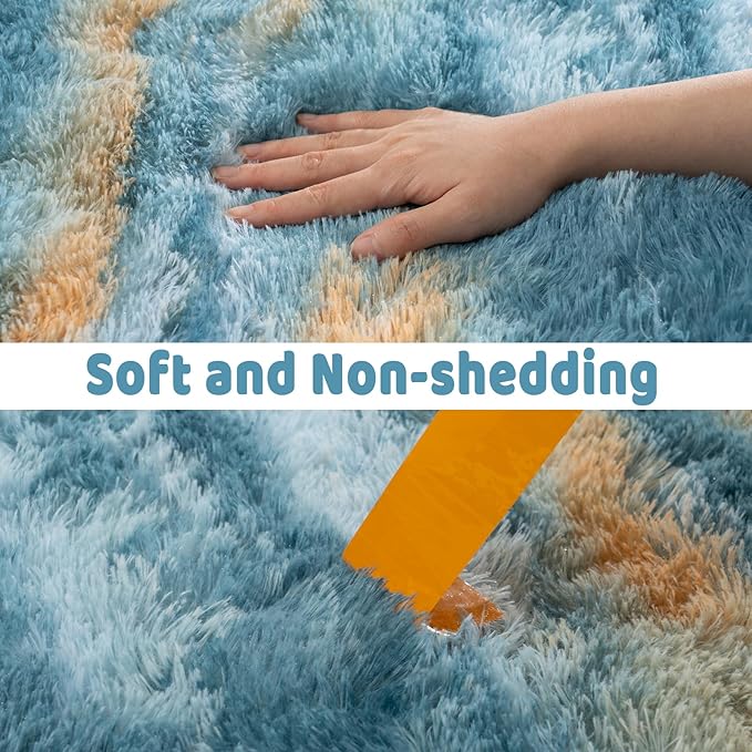 Soft Runner Rugs for Bedroom Hallways, 2x3 Abstract Blue Fluffy Shag Throw Area - Image 6