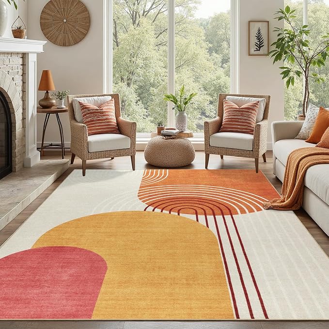 DCX Abstract Machine Washable 10x13 Rug, Mid Century Modern Rug by DCXWashableRug