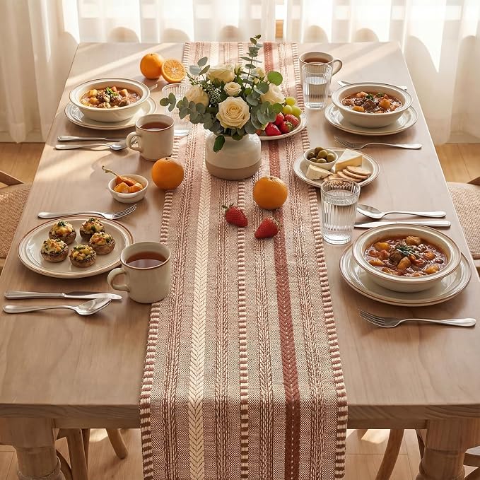 Artoid Mode Caramel Farmhouse Stripe Braided Table Runner 12x48 Inch | Holiday - Image 3
