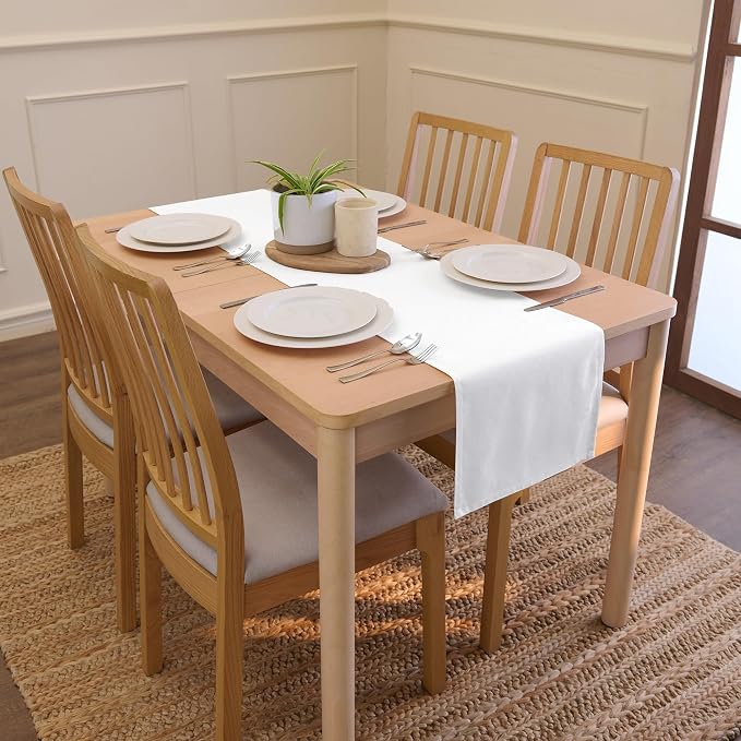 Encasa XO Table Runner, Cotton Canvas Dining Runner 13"x59" | White, 180 GSM - Image 2
