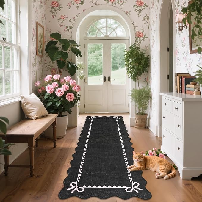 GarveeHome Scalloped Bow Rug for Living Room, Solid Rug for Dorm, Washable - Image 8