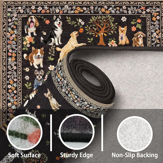 Black Floral Dog Rug for Entryway, 2x3 Washable Kitchen Mat Ultra-Thin Soft - Image 6