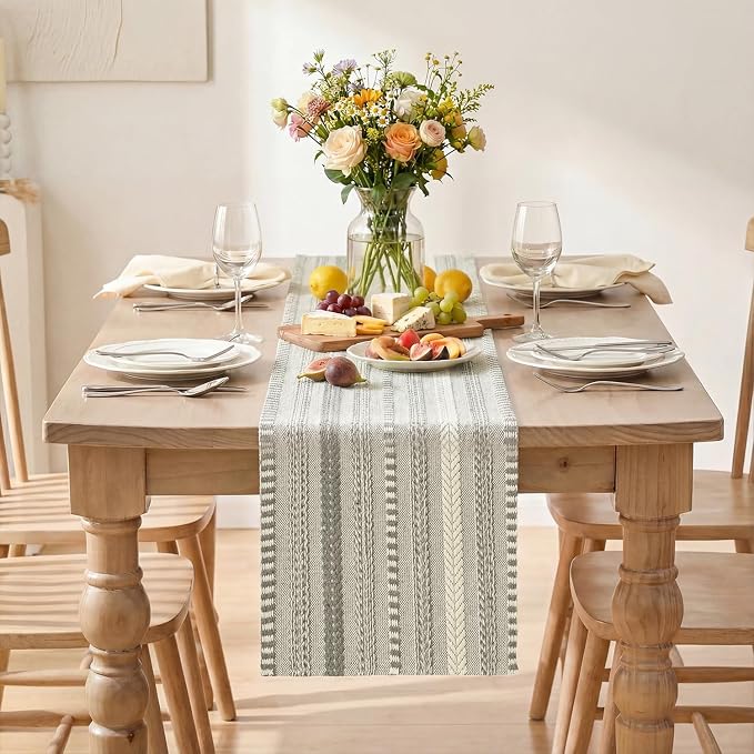 Artoid Mode Dark Grey Farmhouse Stripe Braided Table Runner 12x108 Inch | - Image 2