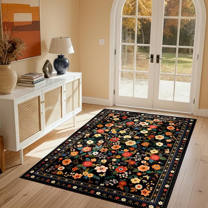 3x5 Area Rugs for Living Room Vacuum-Friendly Machine Washable Area Rug Flower - Image 6