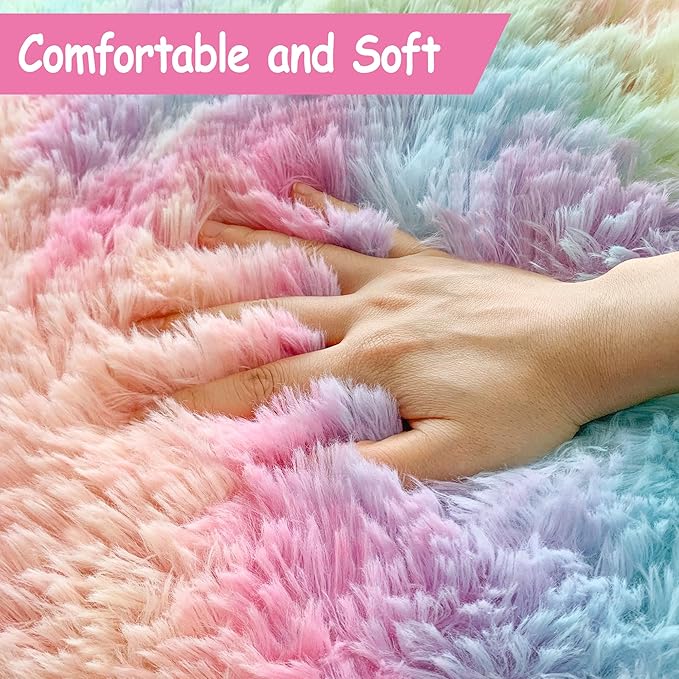 Cute Unicorn Rug for Girls Bedroom, 6x9 Plush Fluffy Princess Rainbow Area Rug - Image 4