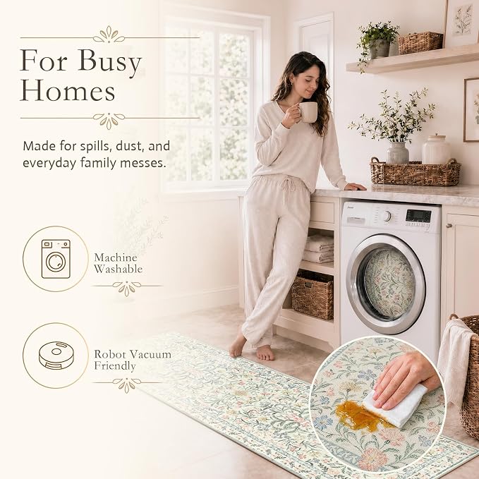 Wonnitar Round Washable Rug, Soft Floral Round Rugs 5ft Circle Carpets - Image 5
