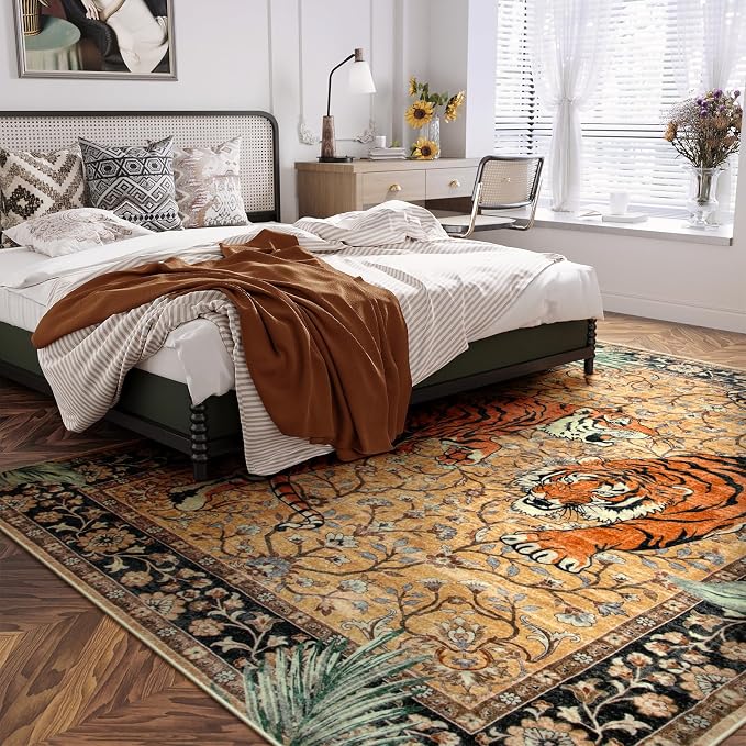 Moynesa Tiger 9x12 Rug, Boho Washable 9 x 12 Area Rugs - Image 7