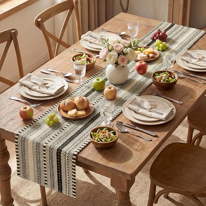 Artoid Mode Black Farmhouse Stripe Braided Table Runner 12x72 Inch | Holiday - Image 5