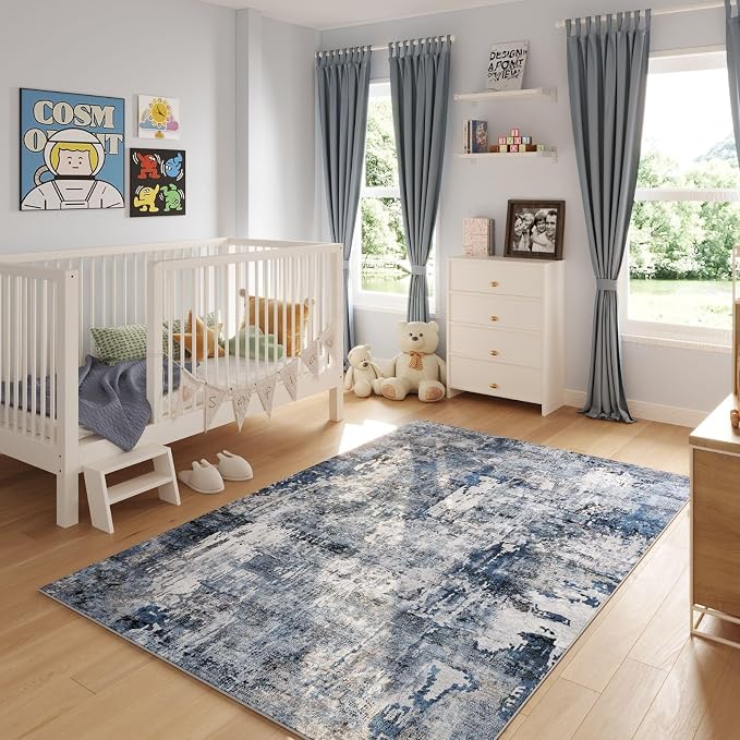 Rugcomf 4x6 Rug Washable Boho Soft Area Rug Abstract Pattern Non-Slip Faux Wool - Image 4