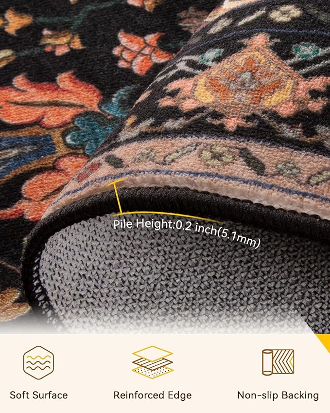 RELEANY Area Rugs 4'x5' Washable Non-Slip, Floral Vintage Distress Medallion - Image 4