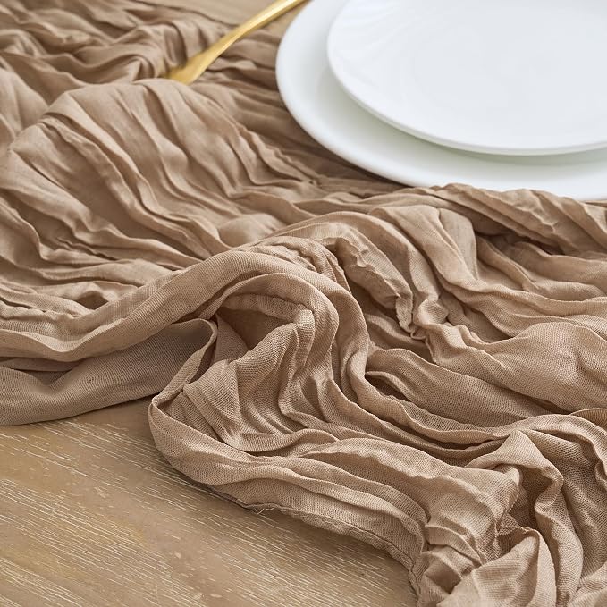 Asee'm 6pcs Nude Brown Cheesecloth Table Runner Summer Boho Rustic 10FT | Fall - Image 4