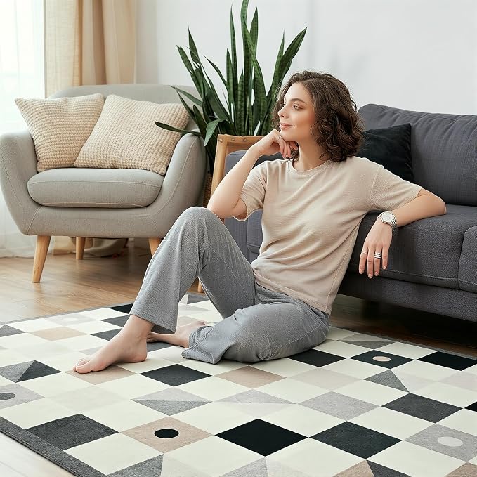 Terrug 3x5 Checkered Rug for Entryway, Soft Low Pile Stain Resistance Carpet - Image 4