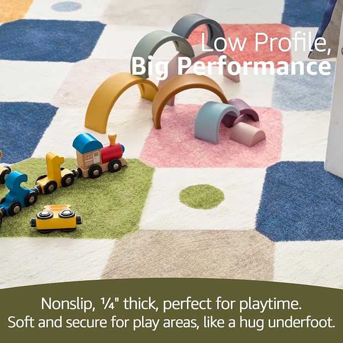 jinchan Macy 5ft Round Rug for Kids Room Modern Colorful Checkered Diamond - Image 6