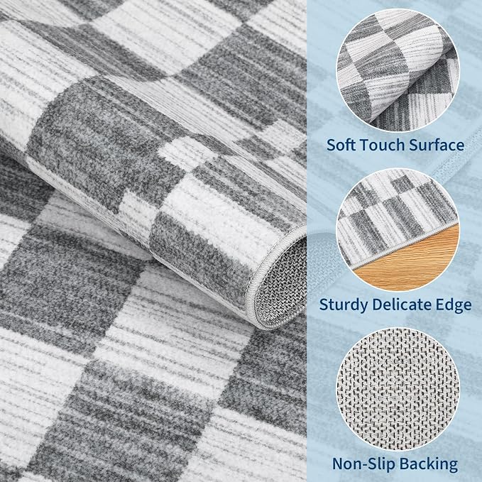 GarveeHome Grey Checkered Rug 4×6 Area Rugs - Image 5