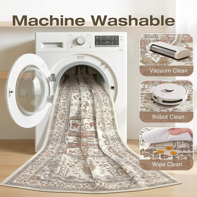 8x10 Washable Area Rugs for Living Room, Large Rug Non Slip Backing Vintage - Image 7